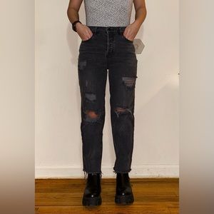 PACSUN High Waisted Straight Leg Ripped Jeans